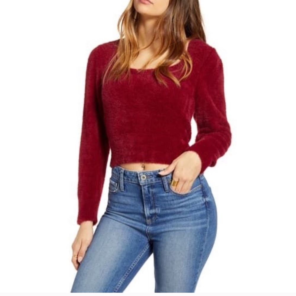 New ASTR the Label Wine Fuzzy Crop Sweater